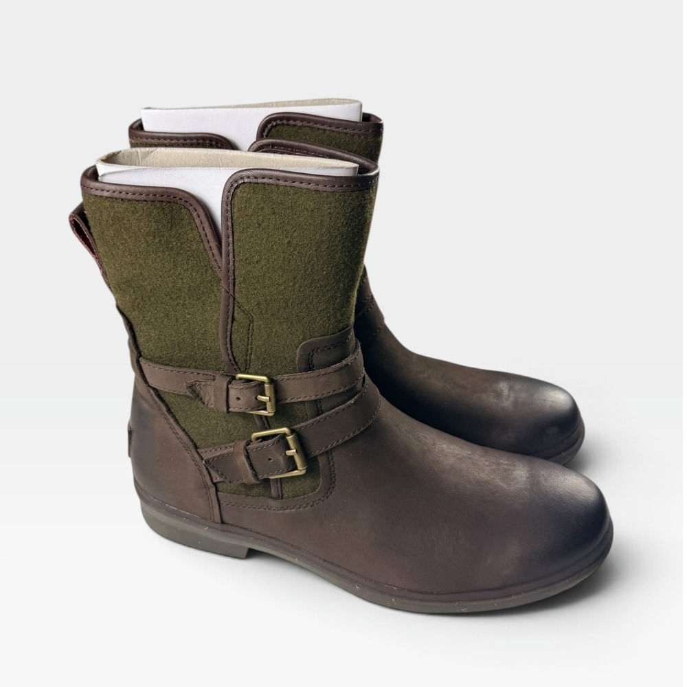 UGG Simmens Boots Womens 11 Brown Olive Waterproof Leather Wool 1005269 NEW